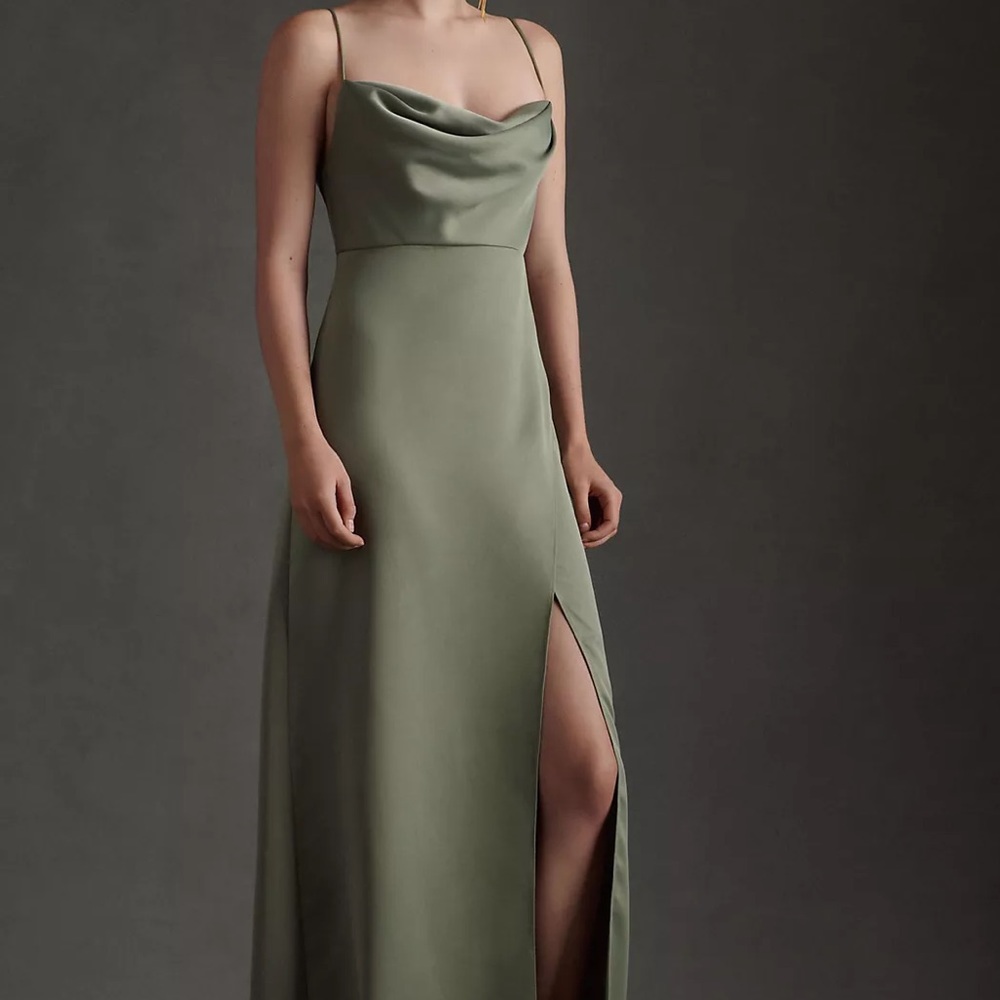 BHLDN Remy Cowl-Neck Faux-Wrap Satin Gown